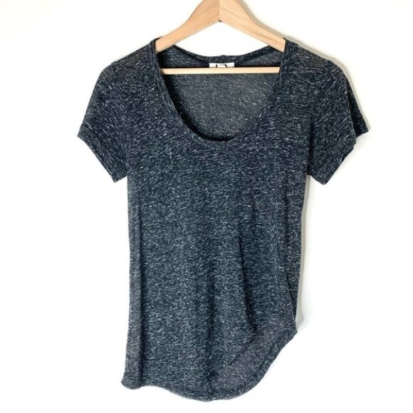 Revolve LNA Deep U Neck Tee T-Shirt Asymmetrical Hem Short Sleeve Heather Black - Picture 6 of 15